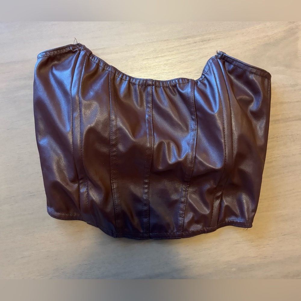 Brown Faux Leather Tube Top